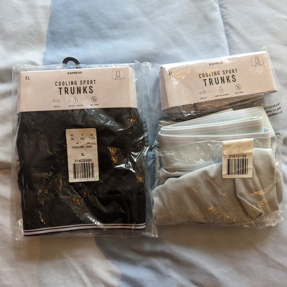 Express Men's Cooling Sport Trunks Underwear - Package of 2 Blue Black New